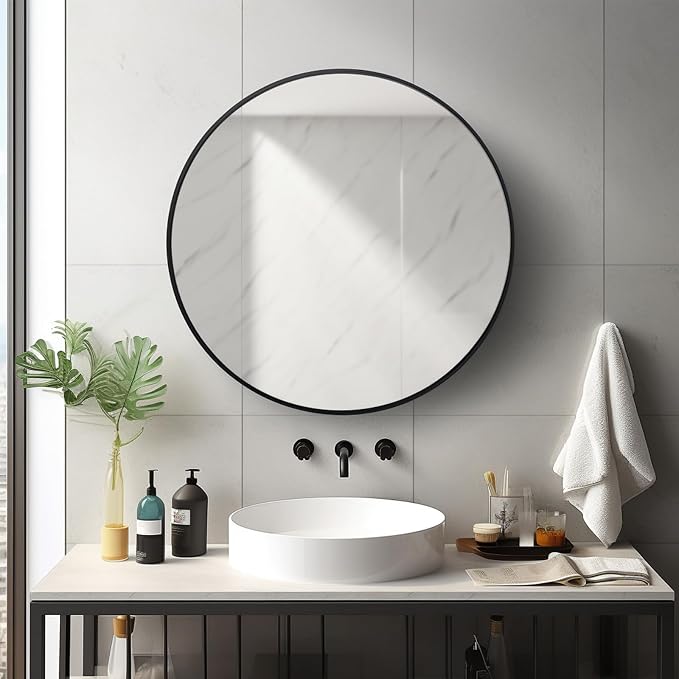 Sunniry Round Mirror 22 inch, Round Wall Mirrors Matte Metal Frame, Circle - Image 3