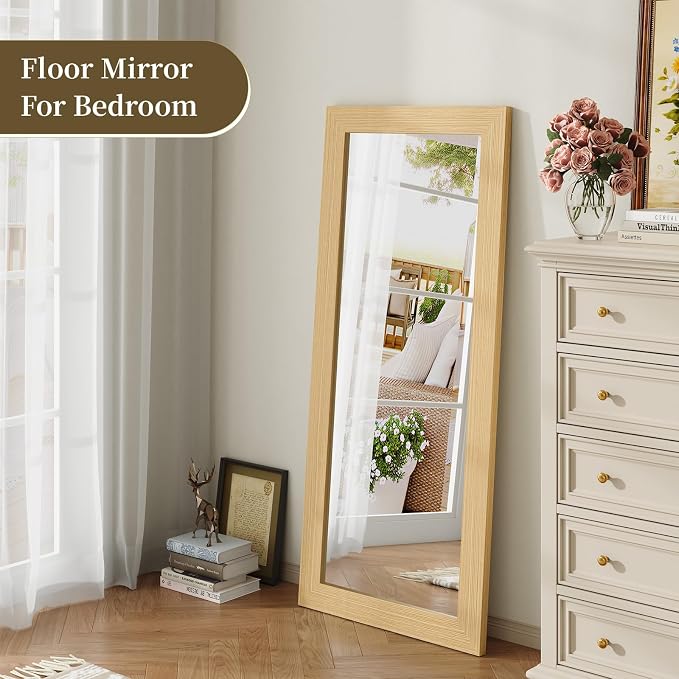 Syndra Modern Full Length Mirror Wood Frame, 56x20'' Large Floor Mirror - Image 4