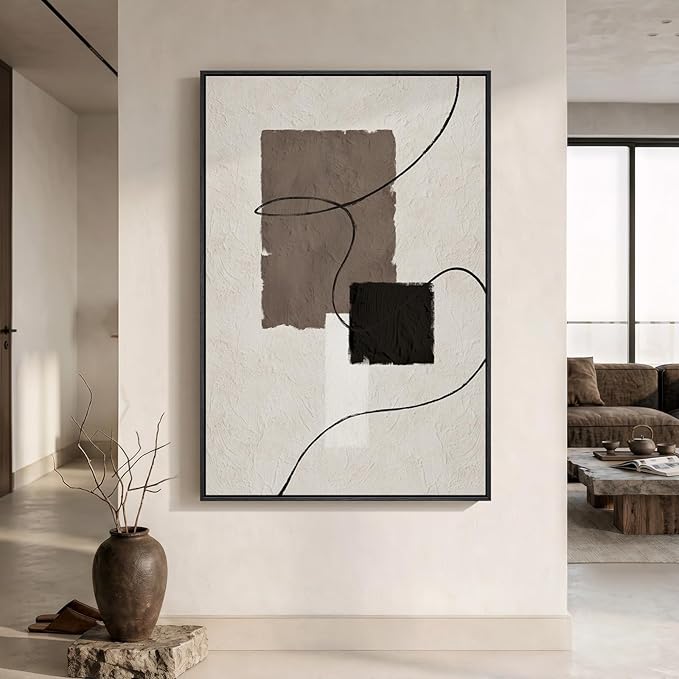 Extra Large Framed Neutral Abstract Wall Art, Vertical Modern Canvas Prints by Cuspin