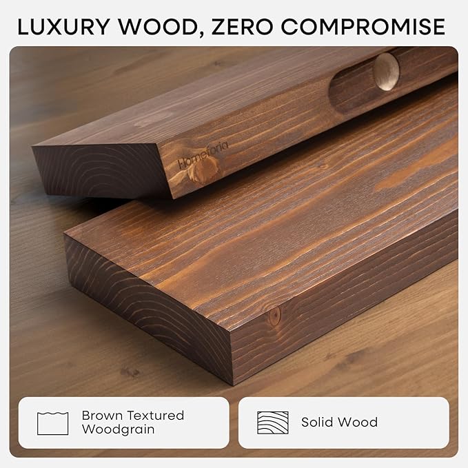 Homeforia Classic Walnut 24 inch Floating Shelf, High End Solid Real Wood Small - Image 3