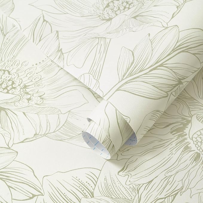 Ismoon Vintage Floral Wallpaper Peel and Stick Beige and Green Contact Paper - Image 8