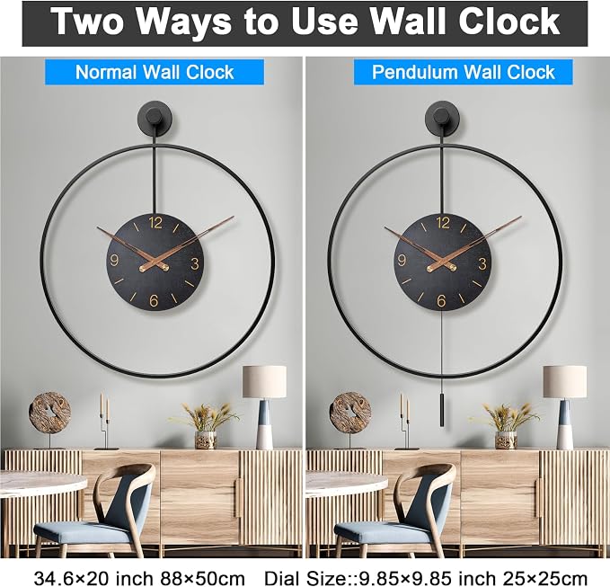 Pytha Sight Large Modern Wall Clock, 34.6×24 Inch Big Metal Minimalist Arabic - Image 3