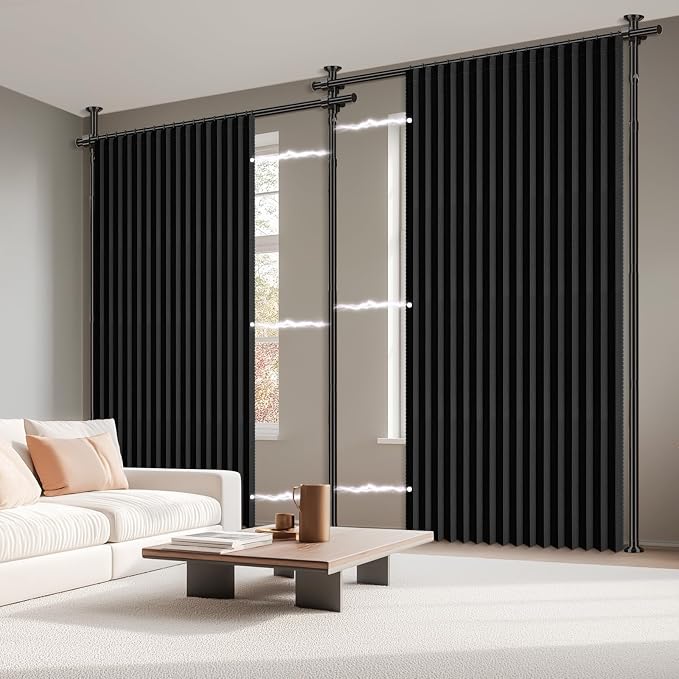 100% Blackout Room Divider Curtains Sets Black 2 Panels W100 x L84in No Drill - Image 9