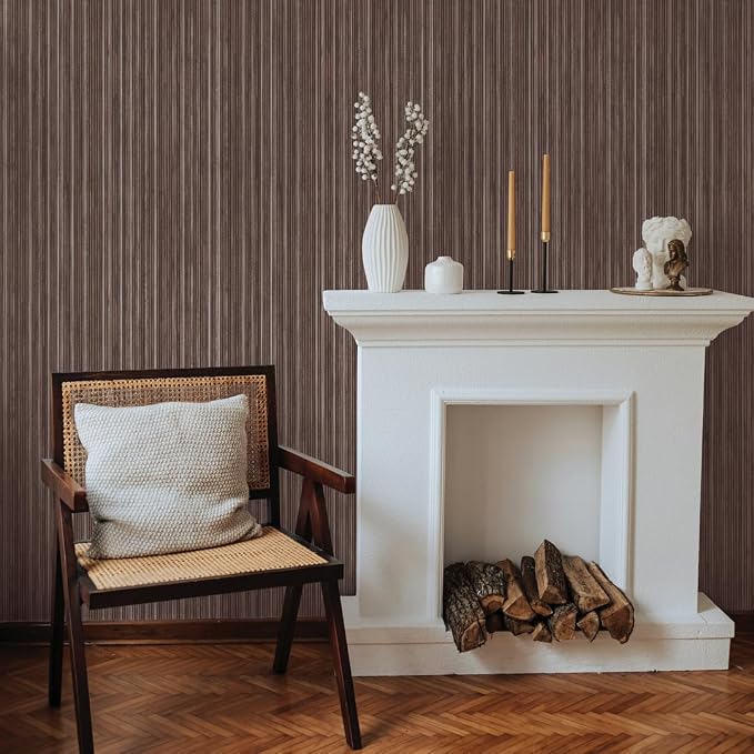Tempaper Textured Brown & Metallic Silver Faux Grasscloth Removable Peel and - Image 4