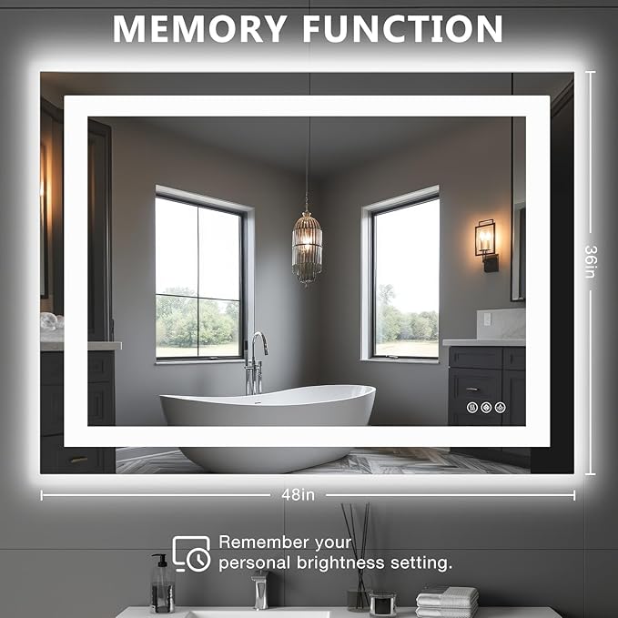 DUMOS 36.1"x48.1" LED Bathroom Mirror, Smart Anti-Fog Bathroom Vanity Mirror - Image 2