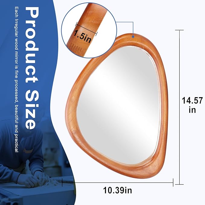 MAGFLERUM Irregular Wall Mirror, 15 * 10 inch Asymmetrical Wood Mirrors - Image 2