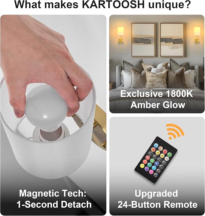 Battery Operated Wall Sconce Set of Two, Wireless Rechargeable Wall Light - Image 4