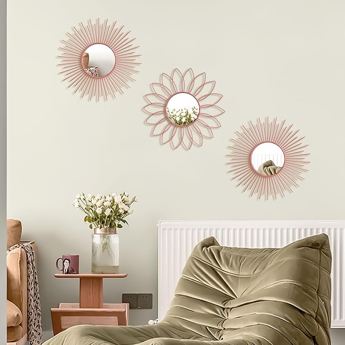 3 Pack Metal Mirrors for Wall Sunburst Wall Mirrors Home Décor Decorative - Image 4