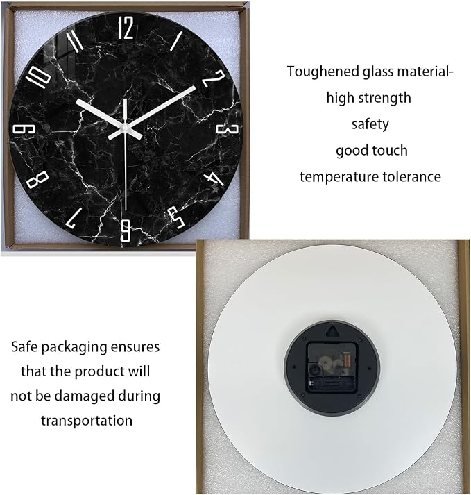 Oversized Decorative Clocks Battery Operated 24 Inch Marble Black Wall Clock - Image 6