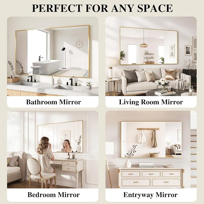 Koonmi Gold Mirrors for Wall, 30x30 Inch Bathroom Mirror, Rectangular Wall - Image 7
