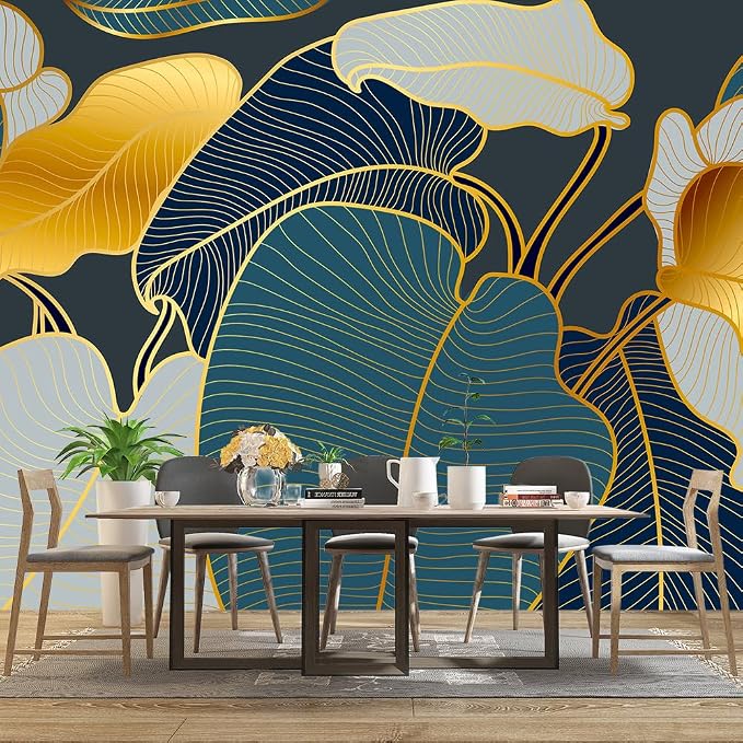 Golden Botanical Leaf wallpeper Living Room Bedroom wall Mural - Image 3