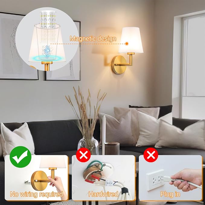 Nekhung Battery Operated Wall Sconces Set of 2, Wireless Wall Light - Image 5