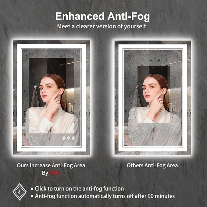LED Mirror for Bathroom, 24x36 Inch Gradient Front and Backlight LED Bathroom - Image 6