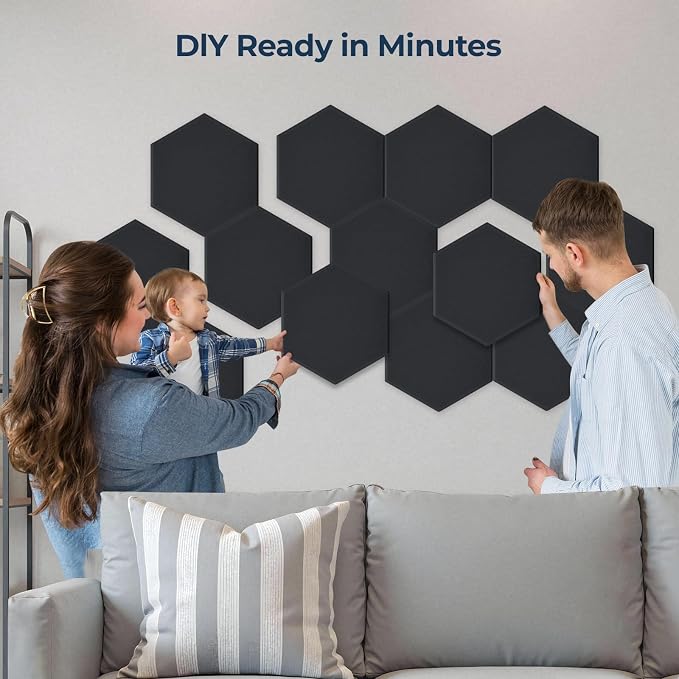 12 Pack Hexagon Acoustic Panels, Self-Adhesive Acoustic Wall Panels - Image 4
