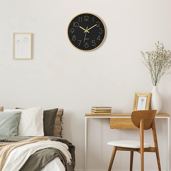 Foxtop Black Gold Wall Clock 12 Inch Silent Non-Ticking Battery Operated Round - Image 5