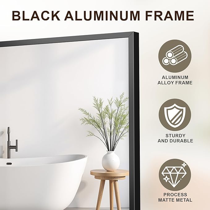 FICTOR Bathroom Vanity Mirror-Black, 55x30 Inch, Shatterproof & Anti-Rust - Image 5