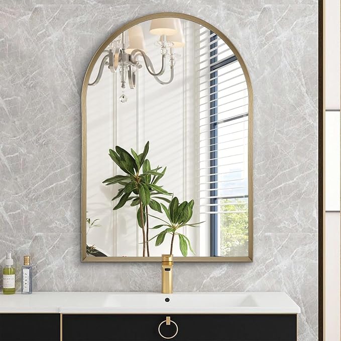Bathroom Arched Wall Mirror Brushed Metal Vanity Wall Mounted Mirror - Image 3