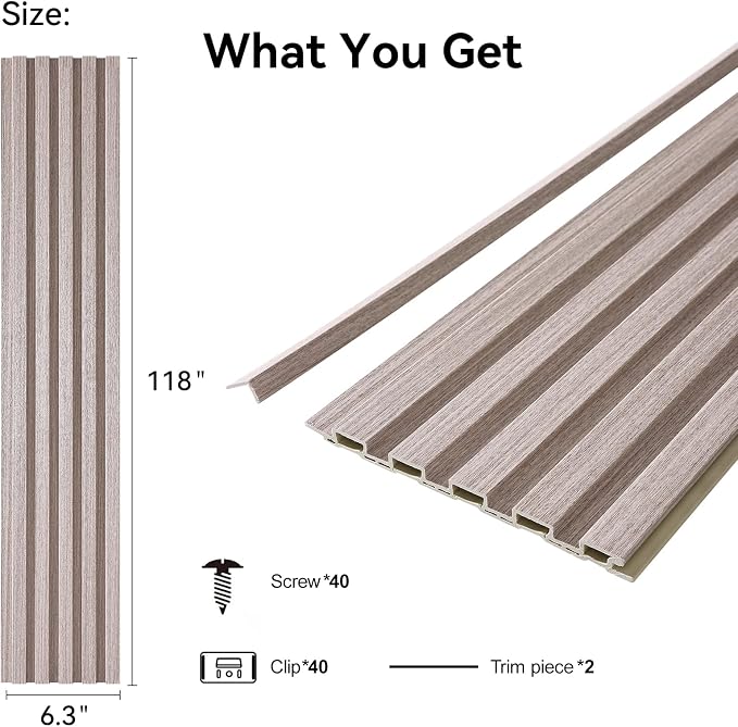 8-Pack WPC Wall Panels 118’’ x 6.3’’ 3D Slat Wall Panel Acoustic Wall Paneling - Image 2