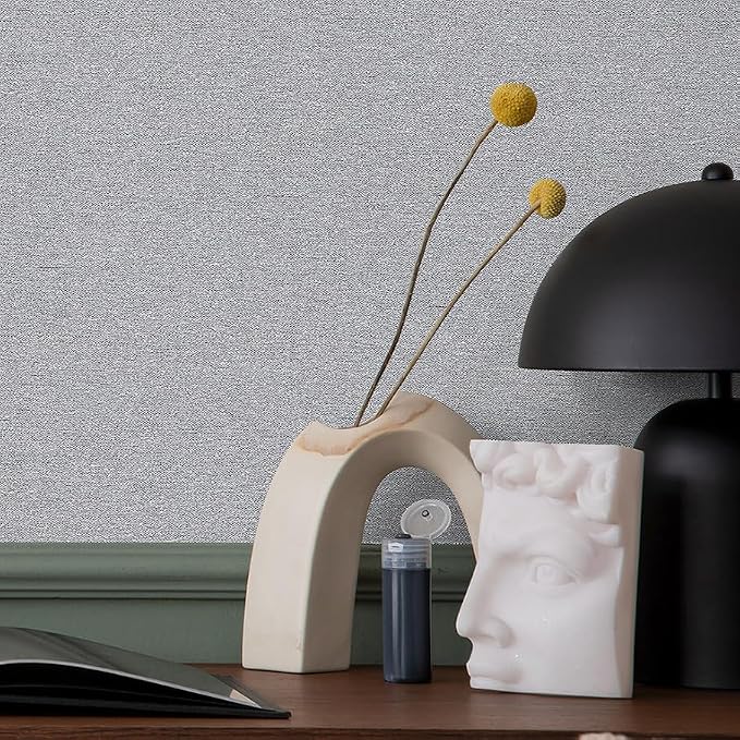 SHUFA Gray Cotton-Like Textured Grasscloth Wallpaper Matte Thick Real Woven - Image 6