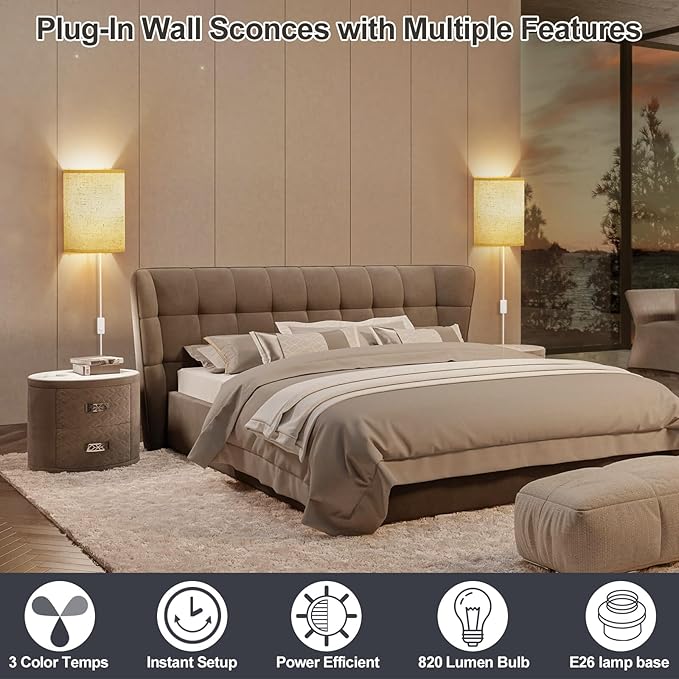 Plug in Wall Sconces Set of Two: Wall Lights - Image 4
