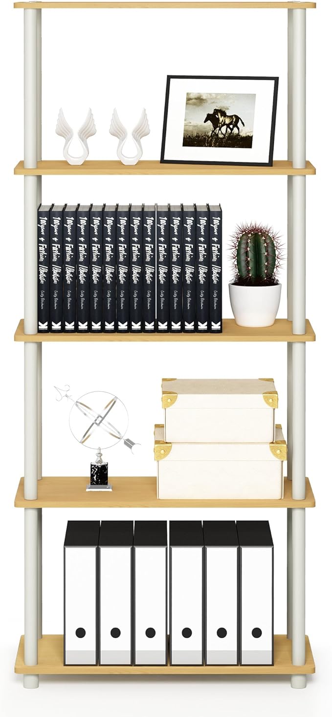 Furinno TURN-N-TUBE Storage Shelves, 5-Tier Book Shelf, Corner Shelf, Toolless - Image 4