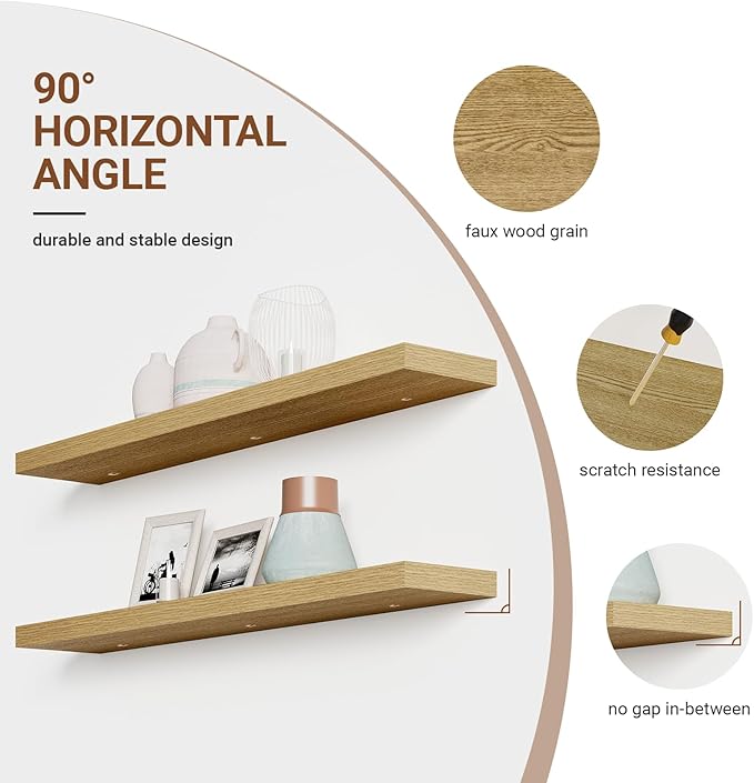 Heimlove Floating Shelves for Wall 48 Inches Long, 9.3" Deep Oak Floating Shelf - Image 5