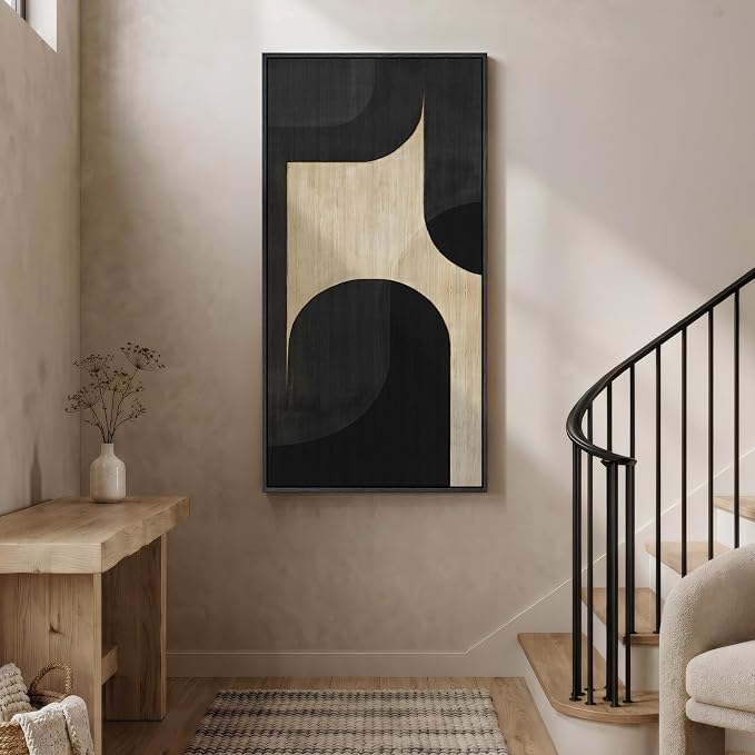 Large Framed Neutral Abstract Wall Art, Modern Minimalist Geometric Pictures - Image 4
