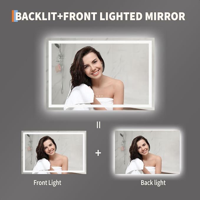 LED Bathroom Mirror 45 x 30 inch, Lighted Bathroom Vanity Mirror - Image 5