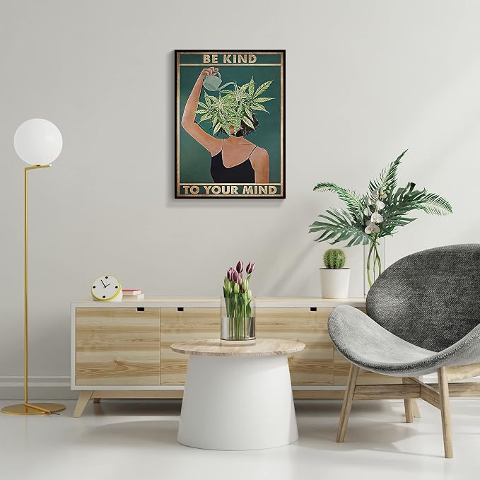 Framed Art Vintage Be Kind To Your Mind Poster Mental Health Quote Canvas Wall - Image 4