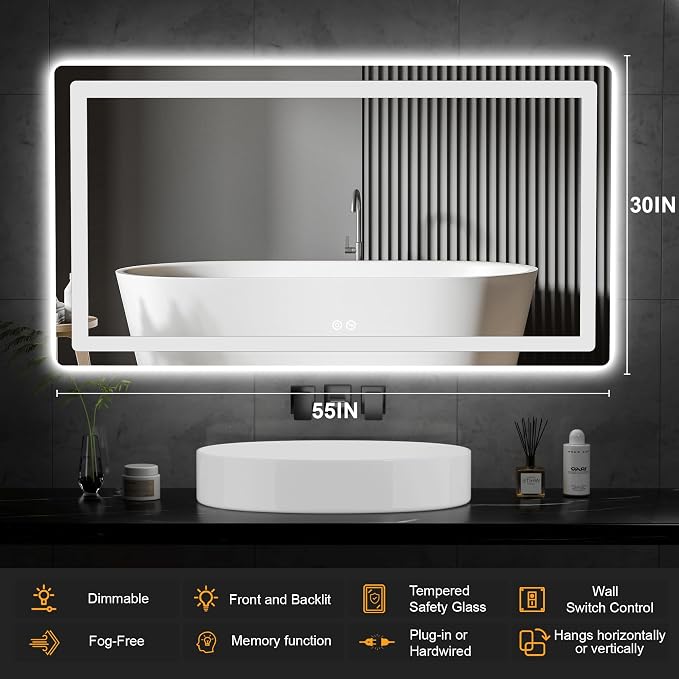 Led Mirror for Bathroom, 30x55 Bathroom Vanity Mirror for Wall - Image 8