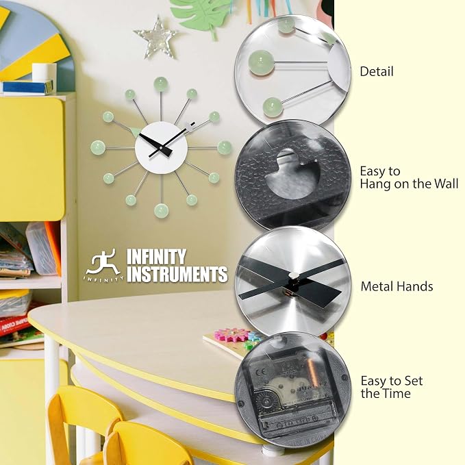 Infinity Instruments Orb Spoke Starburst Wall Clock, Mint Green - Image 6