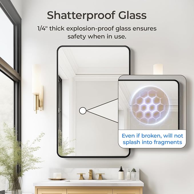 USHOWER Black Bathroom Mirror for Over Sink 24 x 36 Inch, Metal Frame Rectangle - Image 4