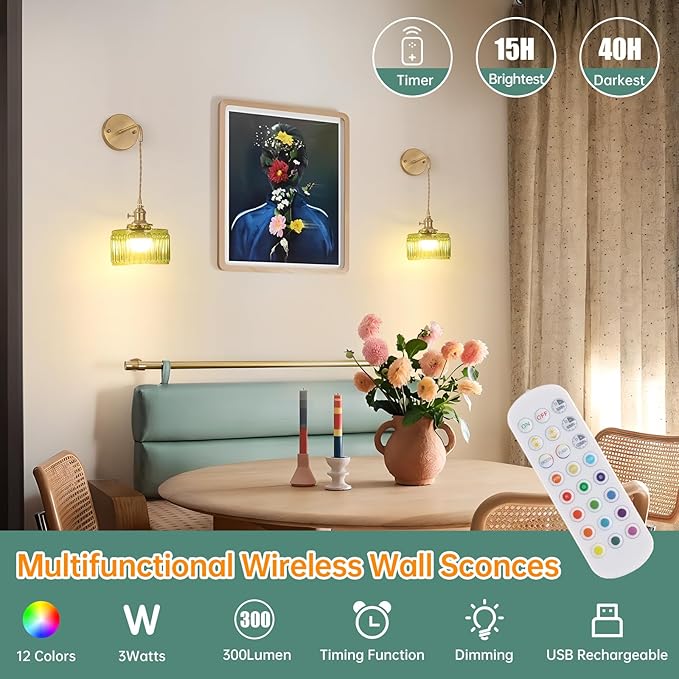 Shenmoyl Battery Operated Wall Sconce - Image 4