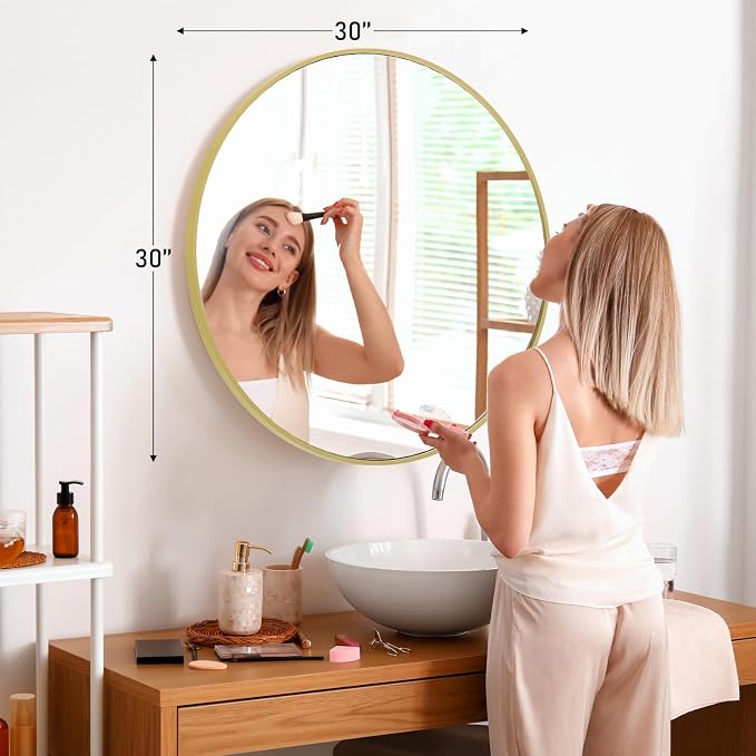 NEWBULIG Round Wall Mirror, 30 Inch Bathroom Mirrors - Image 2