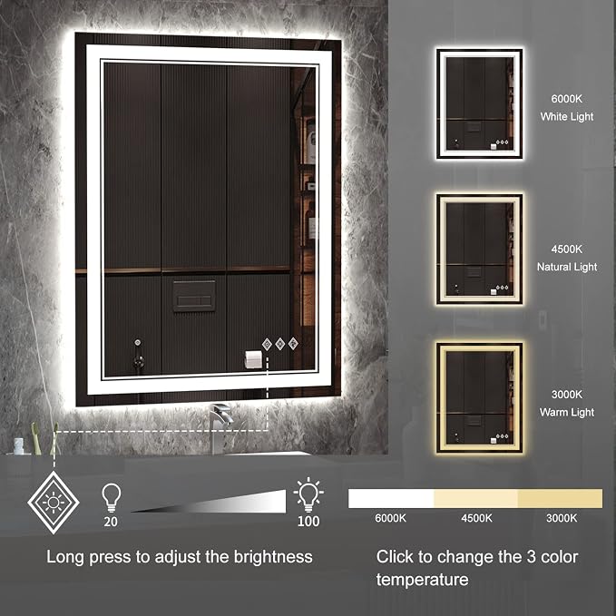 LED Mirror, 28x36 Inch Gradient Front and Backlight Lighted Mirror, 3 Colors - Image 5