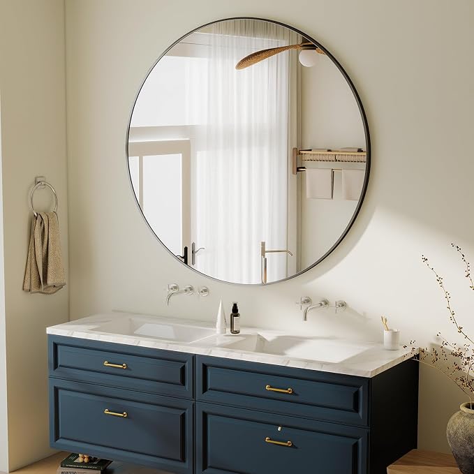 HARRITPURE 48 Inch Round Mirror, Modern Aluminum Alloy Frame Large Vanity Wall - Image 8