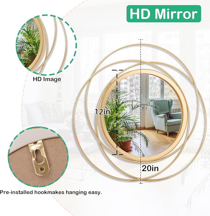 Large Gold Round Art Wall Mirror - Image 7
