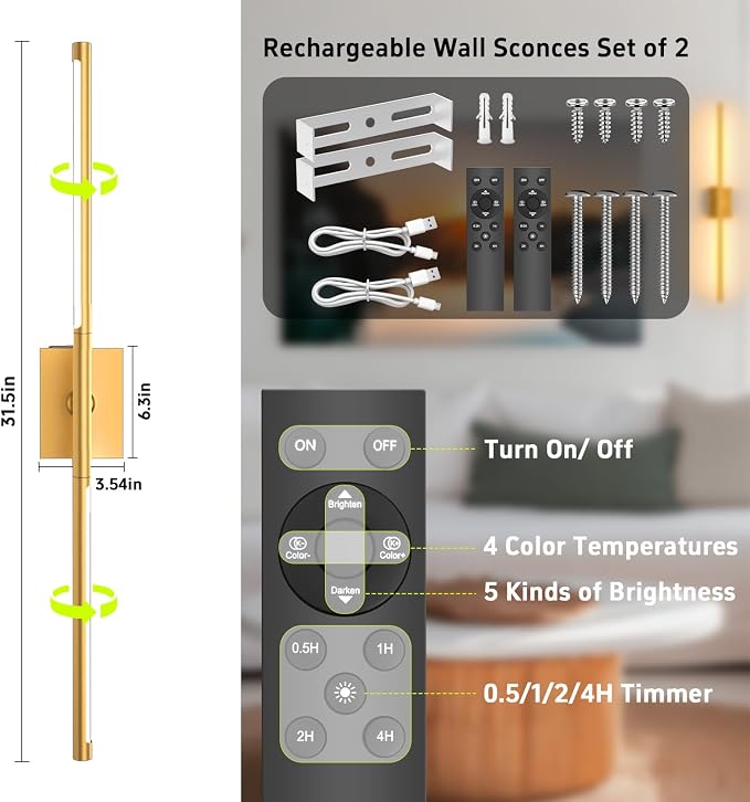 iThird 1 Pack Battery Operated Wall Sconce, Wireless Battery Wall Sconce - Image 7
