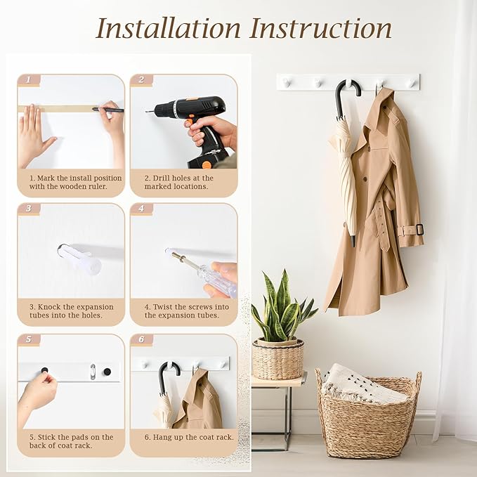 Coat Rack Wall Mount, Wooden Coat Hanger - Image 7