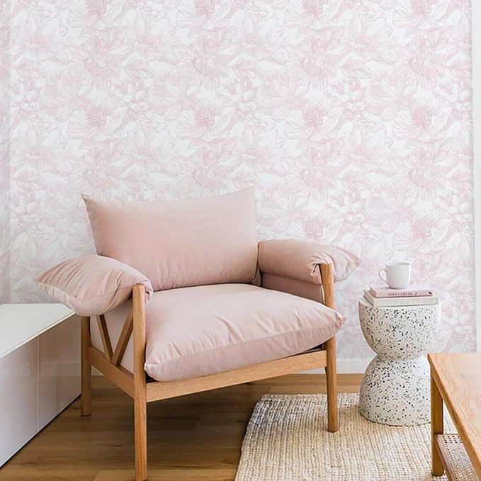 Ismoon Large Floral Peel and Stick Wallpaper Boho White/Pink Contact Paper - Image 4