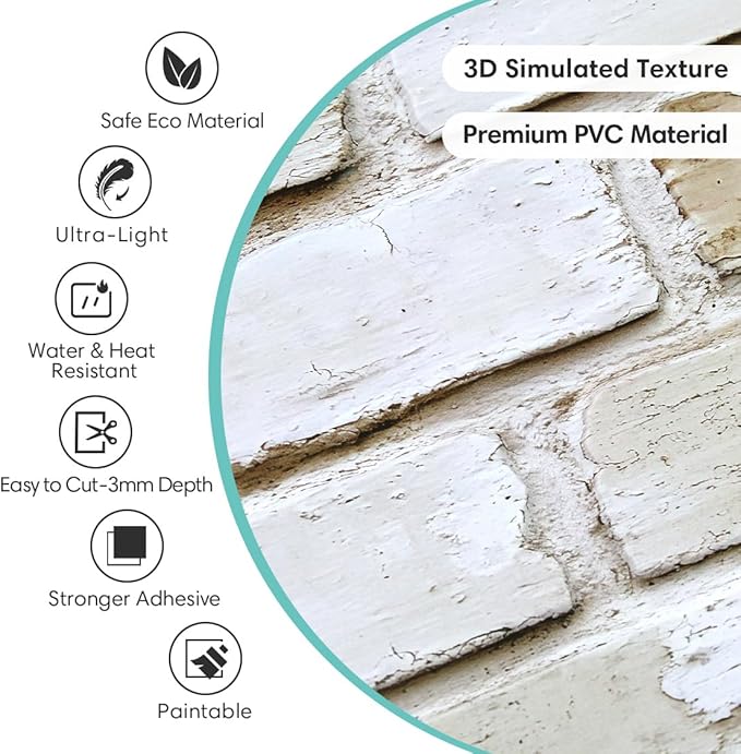 Commomy 10 Pcs 3D Brick Peel and Stick - Image 4