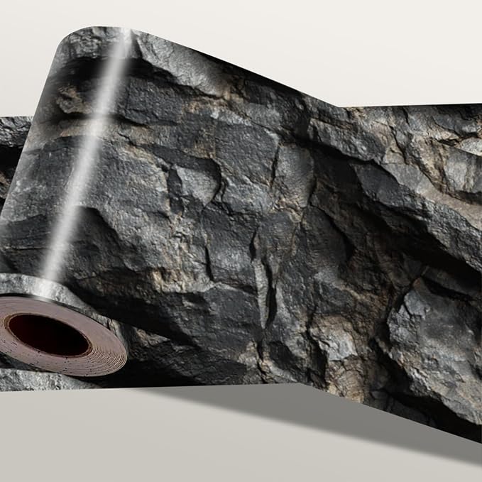 Stone Wallpaper Border 196x4 Inch Peel and Stick Wall Border Dark Slate Rock by IOHEFY