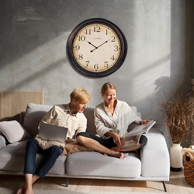 Crosstime 24 Inch Wall Clock Battery Operated Silent Round Vintage Large Wall - Image 6