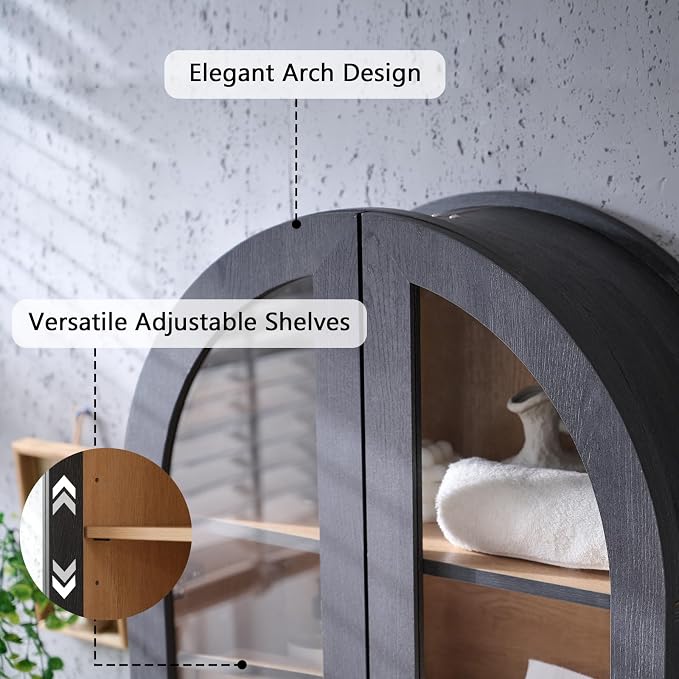 Bathroom Arched Wall Cabinet Over The Toilet Storage Cabinet, 23.5×31.4 Inch - Image 3