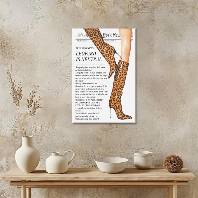 Trendy Newspaper Posters Vintage Leopard Boots Poster Feminist Canvas Prints - Image 4