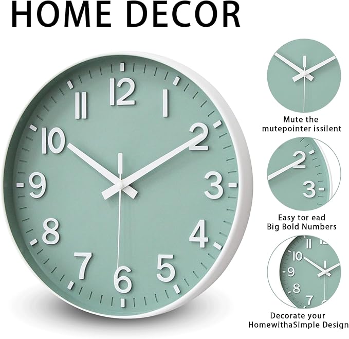 HZDHCLH Wall Clocks Battery Operated, Wall Clock Green, 12 inch Wall Clock - Image 3