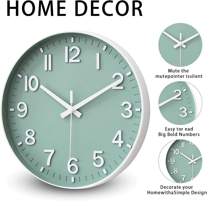 HZDHCLH Wall Clocks Battery Operated, Wall Clock Green, 10 inch Wall Clock - Image 3