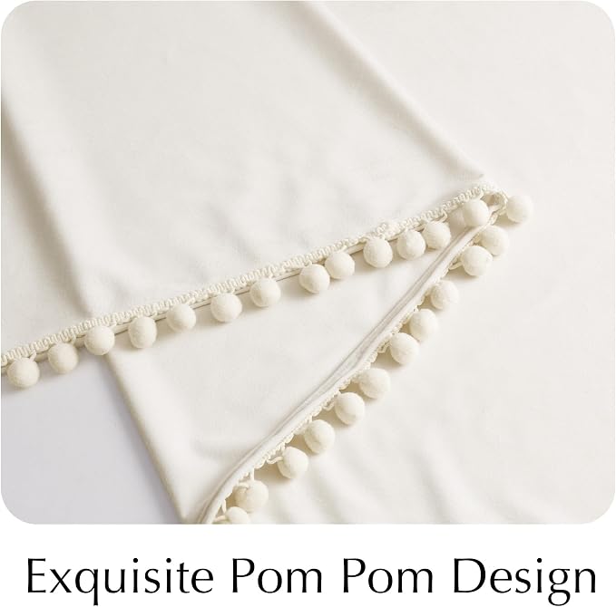 NICETOWN Cute Pom-Pom Trim Velvet Curtains 8 ft Long, Ivory White – Delicate - Image 7