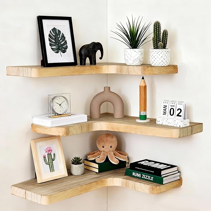 Floating Corner Shelves, Wall Shelf Set of 3, Shelves by Unknown