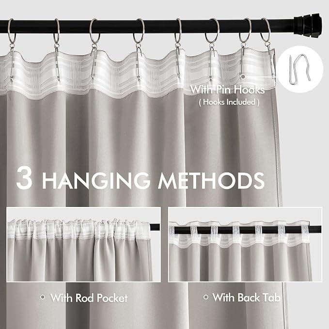 MIULEE Stone Back Tab Blackout Curtains 108 Inch Long 2 Panels Set - Image 4